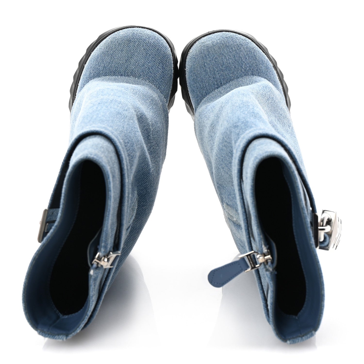 Givenchy Washed Denim Shark Lock Biker Ankle Boots 35 Blue 2 of 8