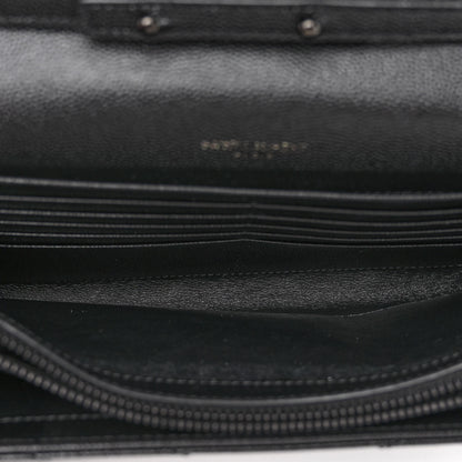 Saint Laurent Grain De Poudre Matelasse Chevron Monogram Monochrome Chain Wallet Black 4 of 10