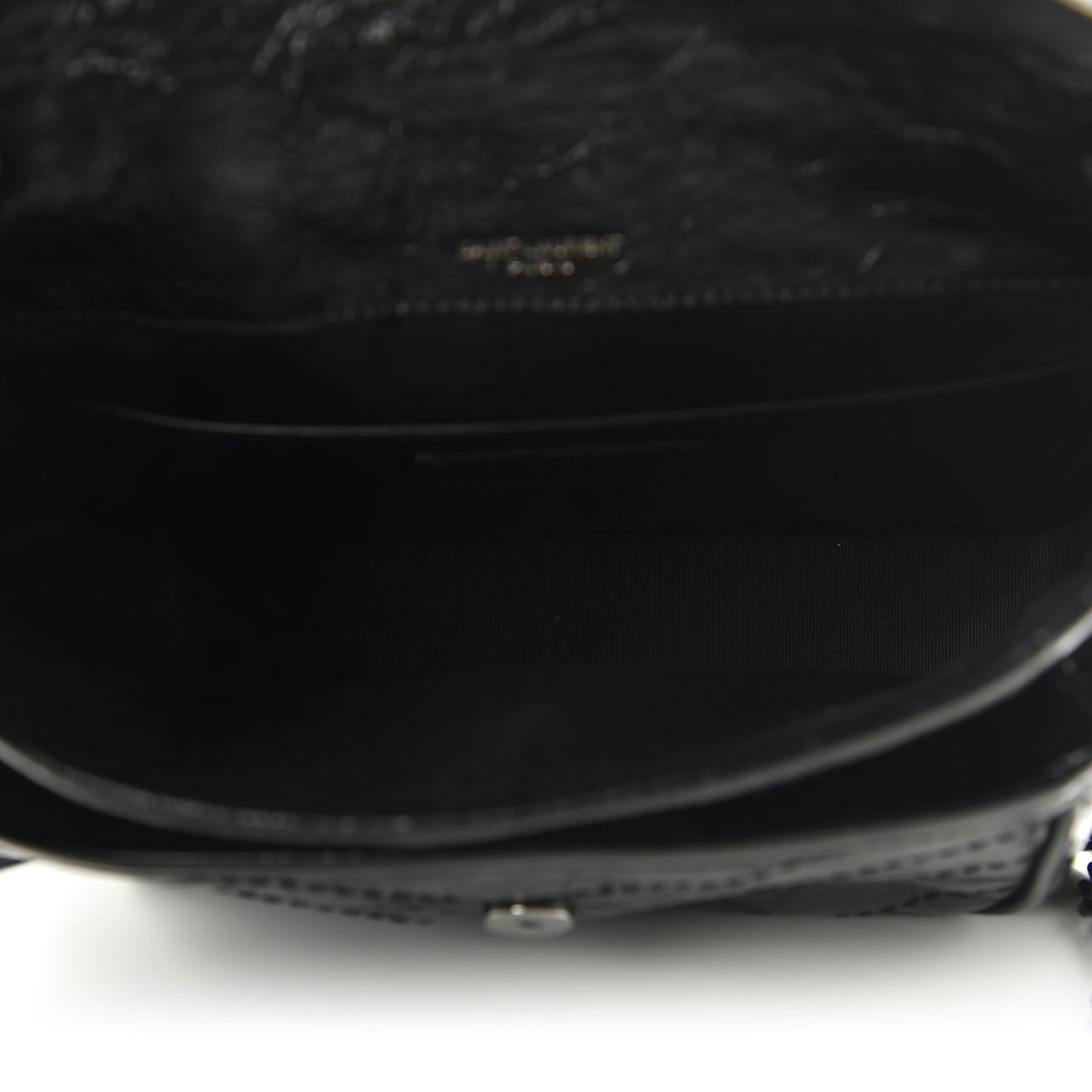 Crinkled Calfskin Matelasse Monogram Baby Niki Chain Satchel Black