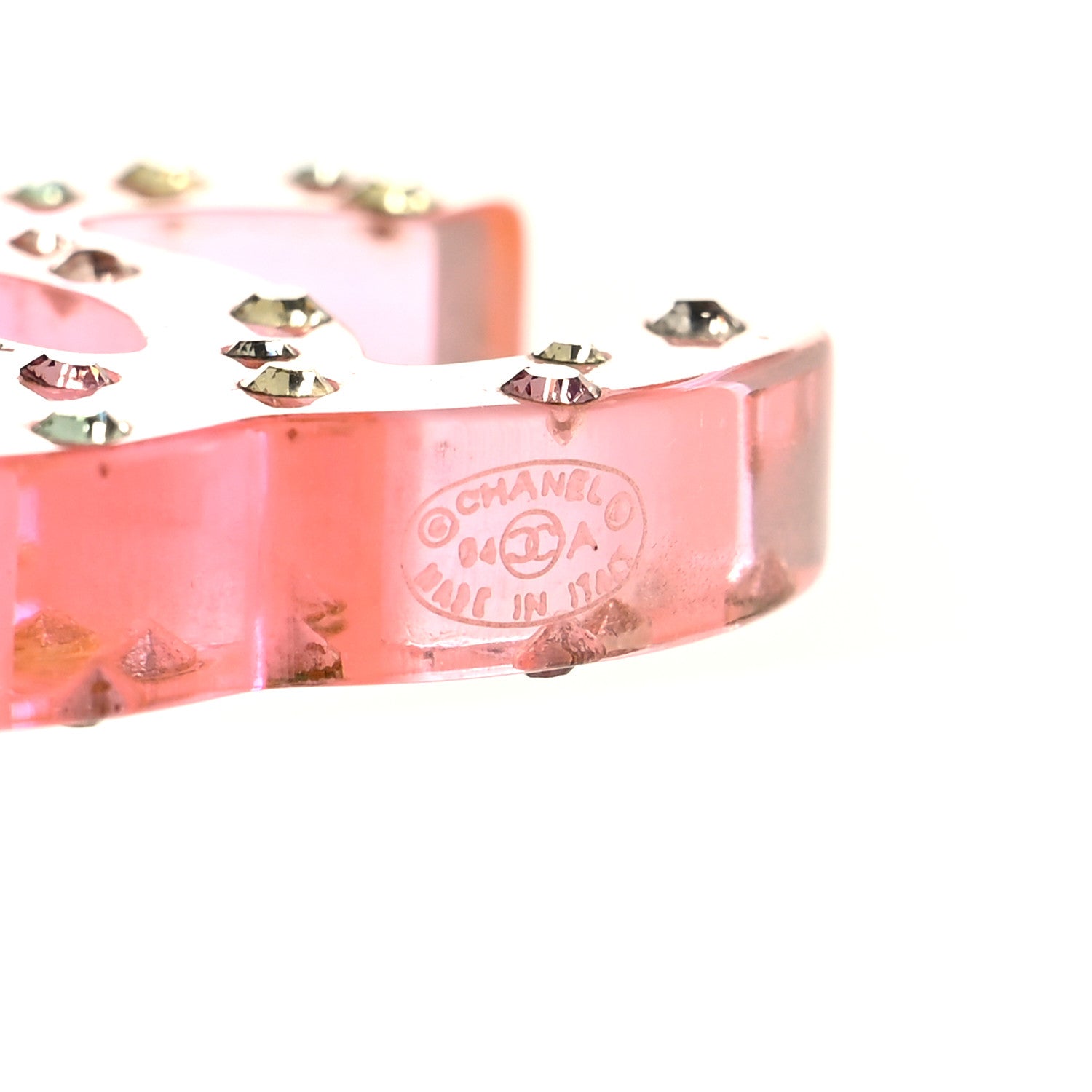 Chanel Resin Crystal CC Drop Earrings Gold Pink 4 of 4