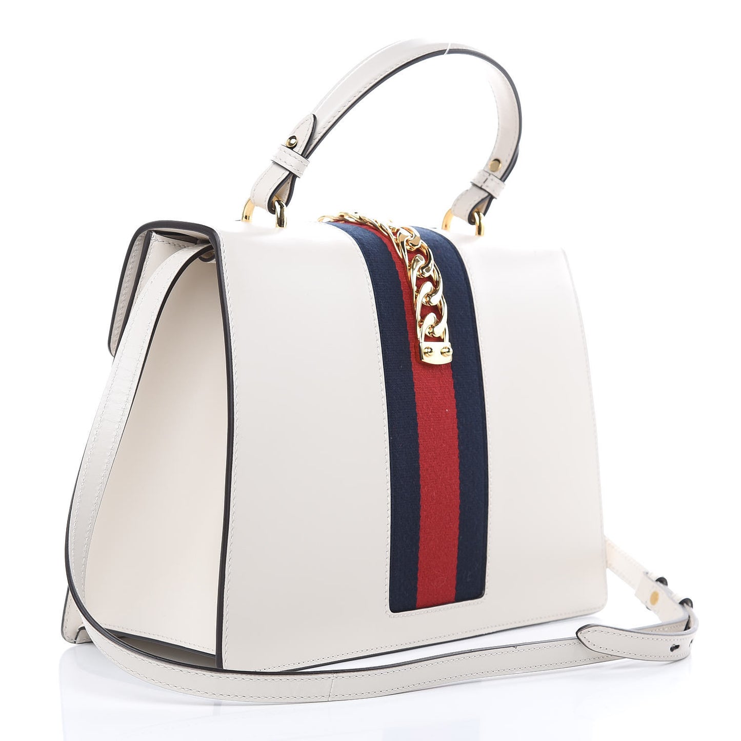 Calfskin Embroidered Medium Sylvie Top Handle Bag White