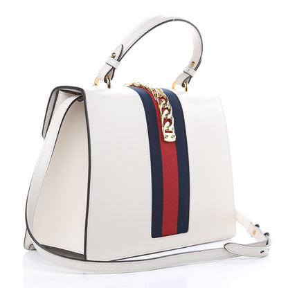 Gucci Calfskin Embroidered Medium Sylvie Top Handle Bag White 3 of 11