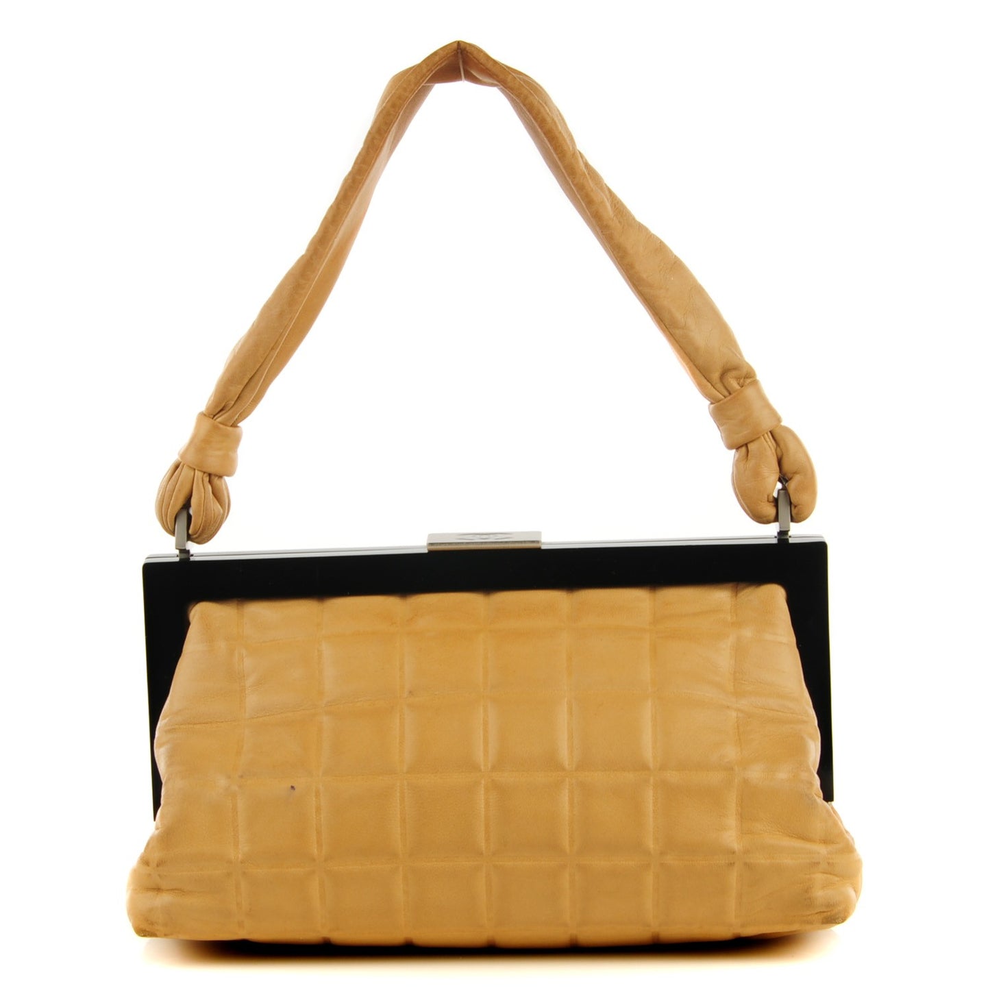 Lambskin Chocolate Bar Quilted Frame Bag Beige Black