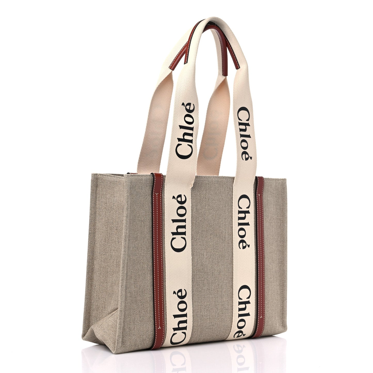 Cotton Calfskin Medium Woody Ribbon Tote White Brown