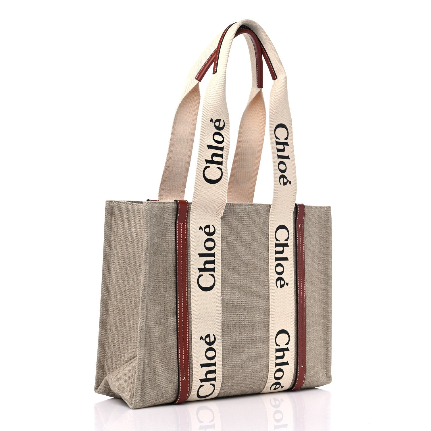 Chloe Cotton Calfskin Medium Woody Ribbon Tote White Brown 3 of 10