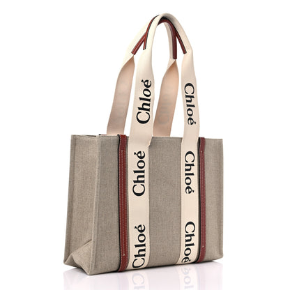 Chloe Cotton Calfskin Medium Woody Ribbon Tote White Brown 3 of 10