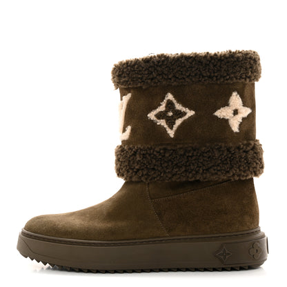 Louis Vuitton Suede Calfskin Shearling Snowdrop Flat Ankle Boot 39 Khaki 1 of 9