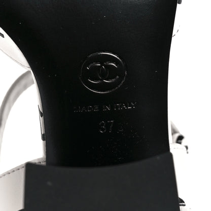 Chanel Lambskin Printed Coco Beach Sandals 37 White Black 6 of 9