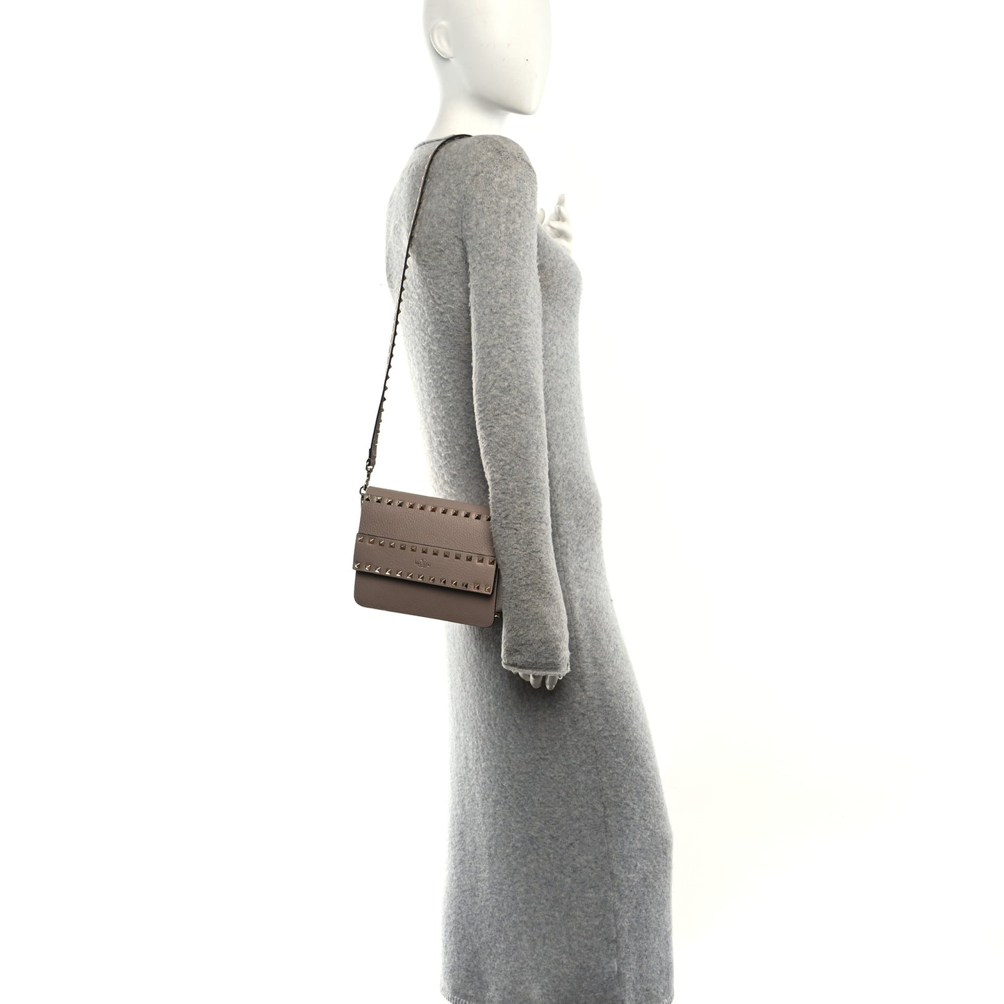Pebbled Calfskin Rockstud Side Slip Crossbody  Poudre