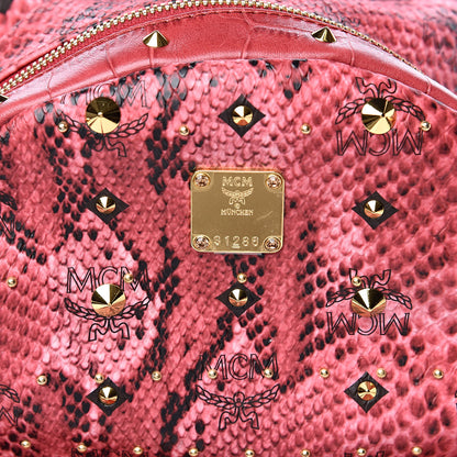 MCM Snakeskin Embossed Visetos Studded Small Stark Backpack Red Pink 9 of 9