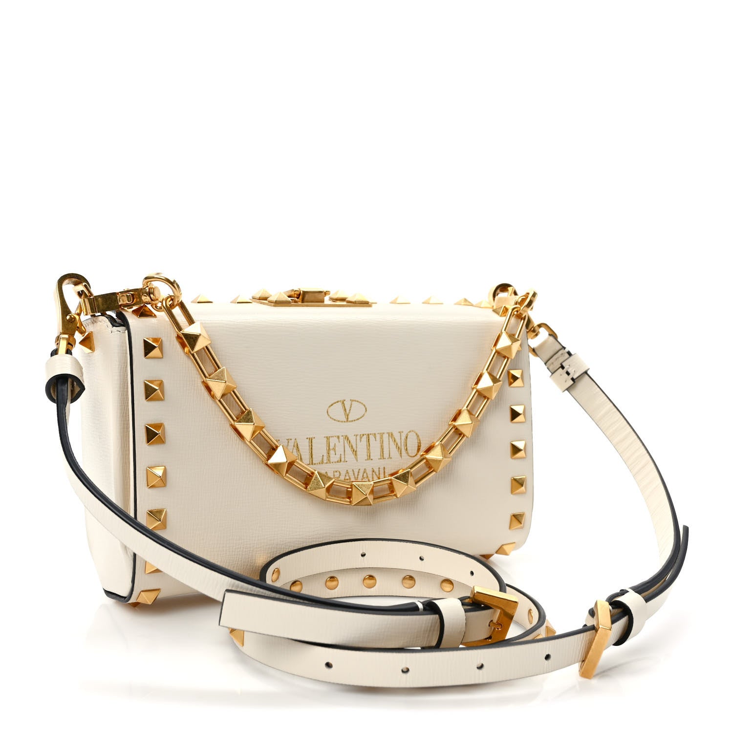 Valentino Garavani Grainy Calfskin Rockstud Alcove Box Clutch Ivory 3 of 9