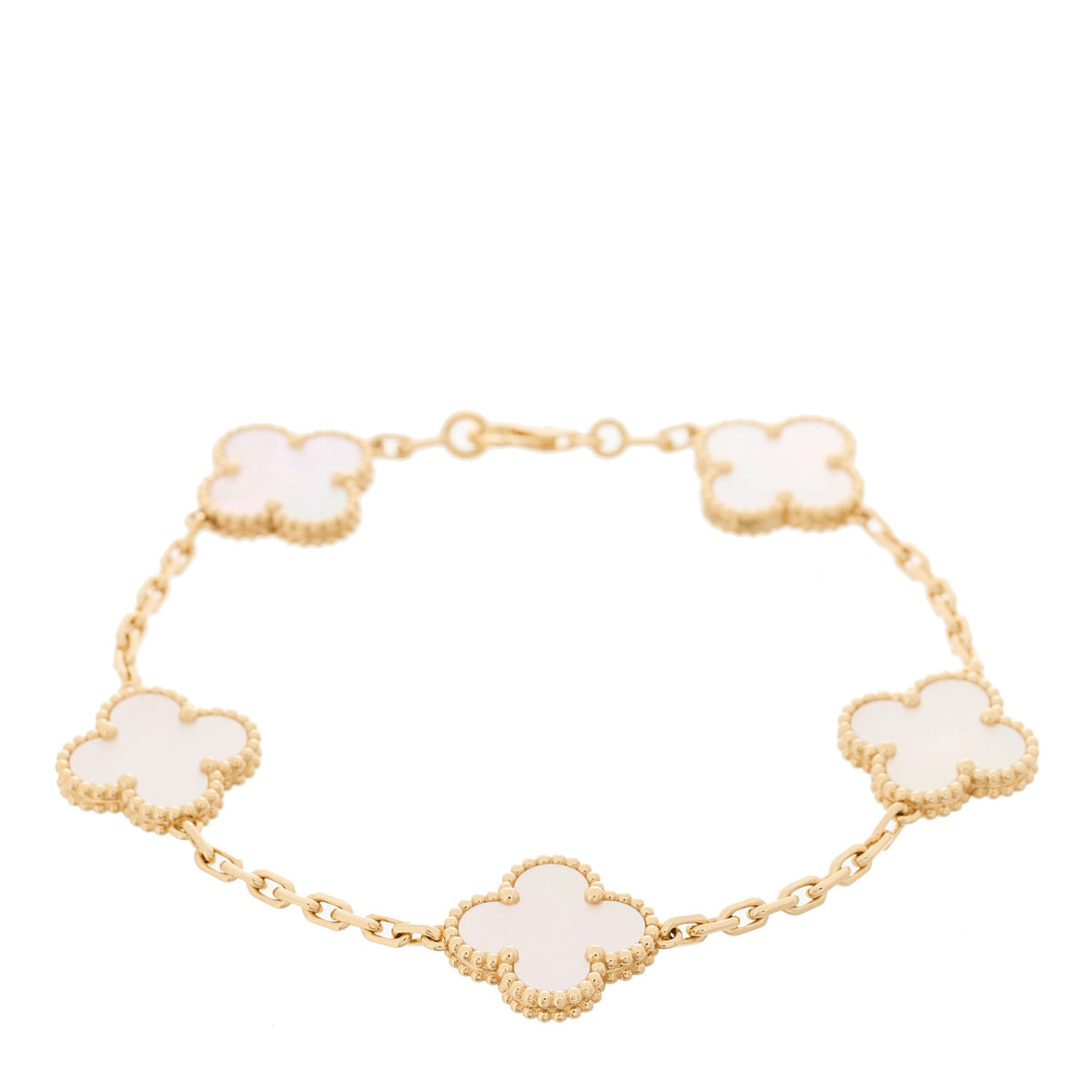 Van Cleef & Arpels 18K Yellow Gold Mother of Pearl 5 Motifs Vintage Alhambra Bracelet 2 of 9