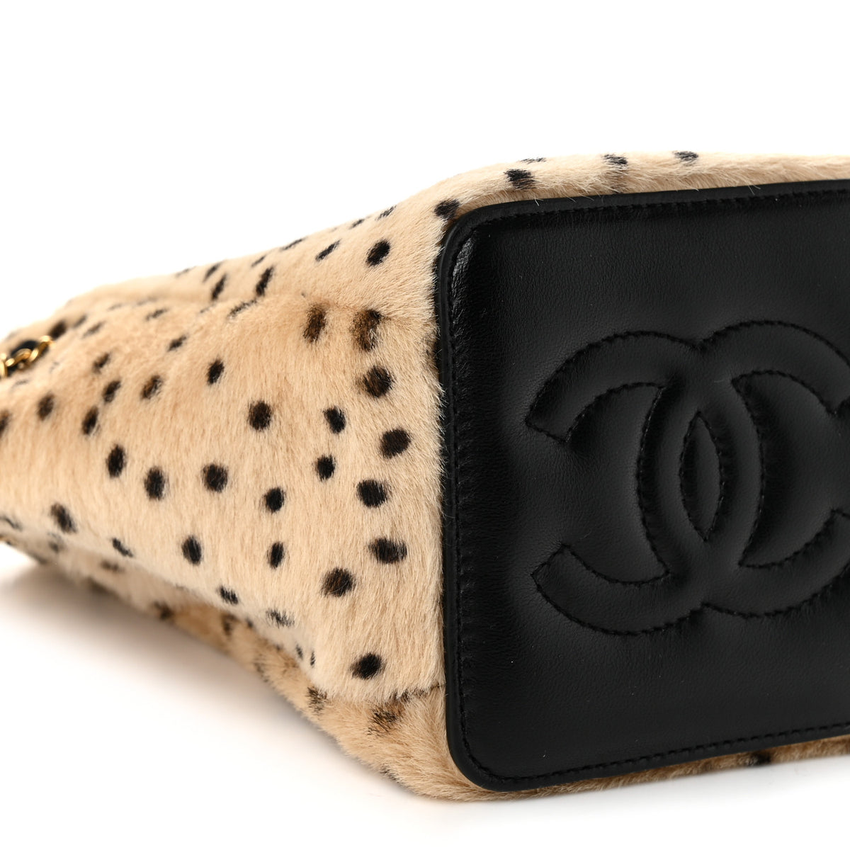 Chanel Pony Hair Cheetah Printed CC Chain Bucket Bag Light Beige Black 9 of 10