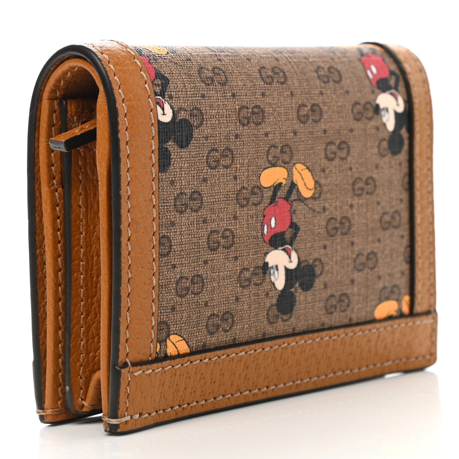 Gucci X DISNEY Mini Vintage GG Supreme Monogram Mickey Mouse Card Holder Wallet Beige Vintage Sun Oil 3 of 8