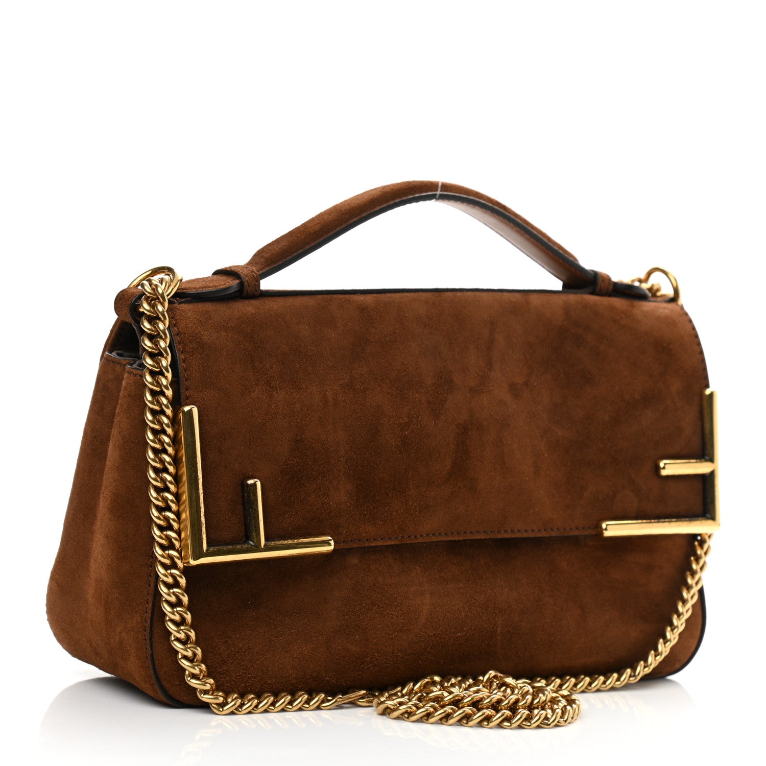 Fendi Suede Satin Double F Shoulder Bag Marrone Rosso Blue 3 of 10