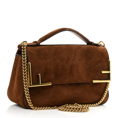 Fendi Suede Satin Double F Shoulder Bag Marrone Rosso Blue 3 of 10