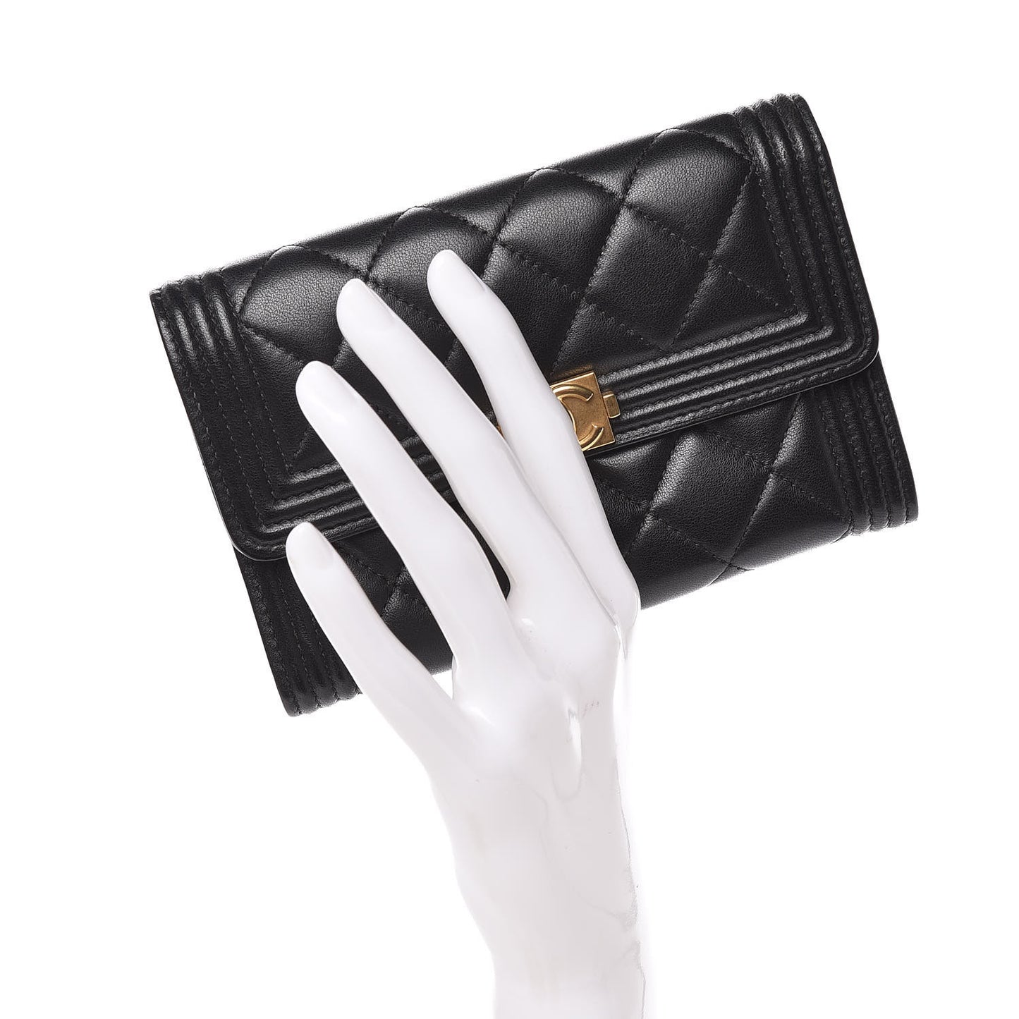 Lambskin Quilted Medium Boy Flap Wallet Black