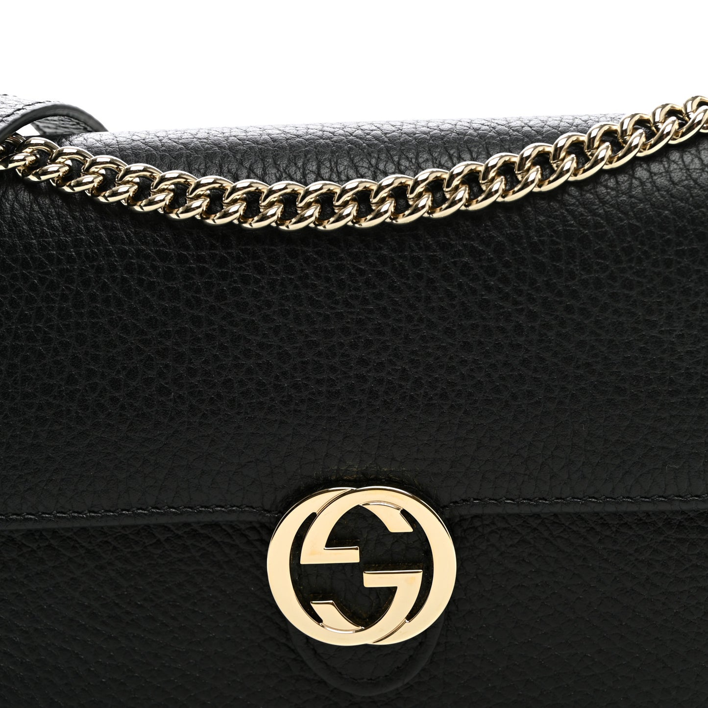 Dollar Calfskin Interlocking G Chain Wallet Black