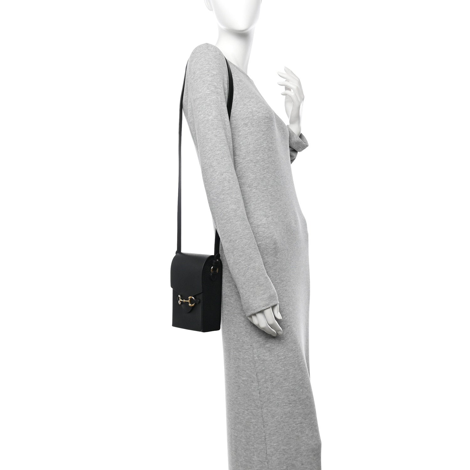 Gucci Dollar Calfskin Vertical Horsebit 1955 Crossbody Bag Black 2 of 14