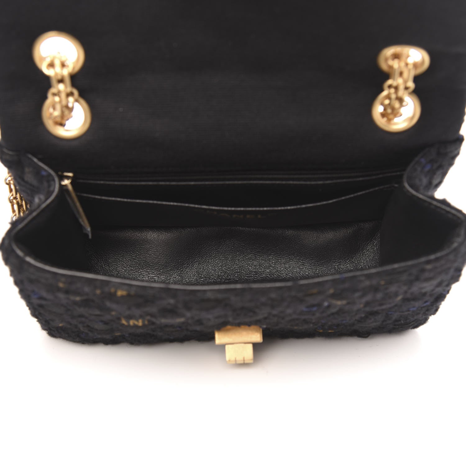 Chanel Tweed Quilted Mini 2.55 Reissue Flap Black Gold Navy 5 of 10