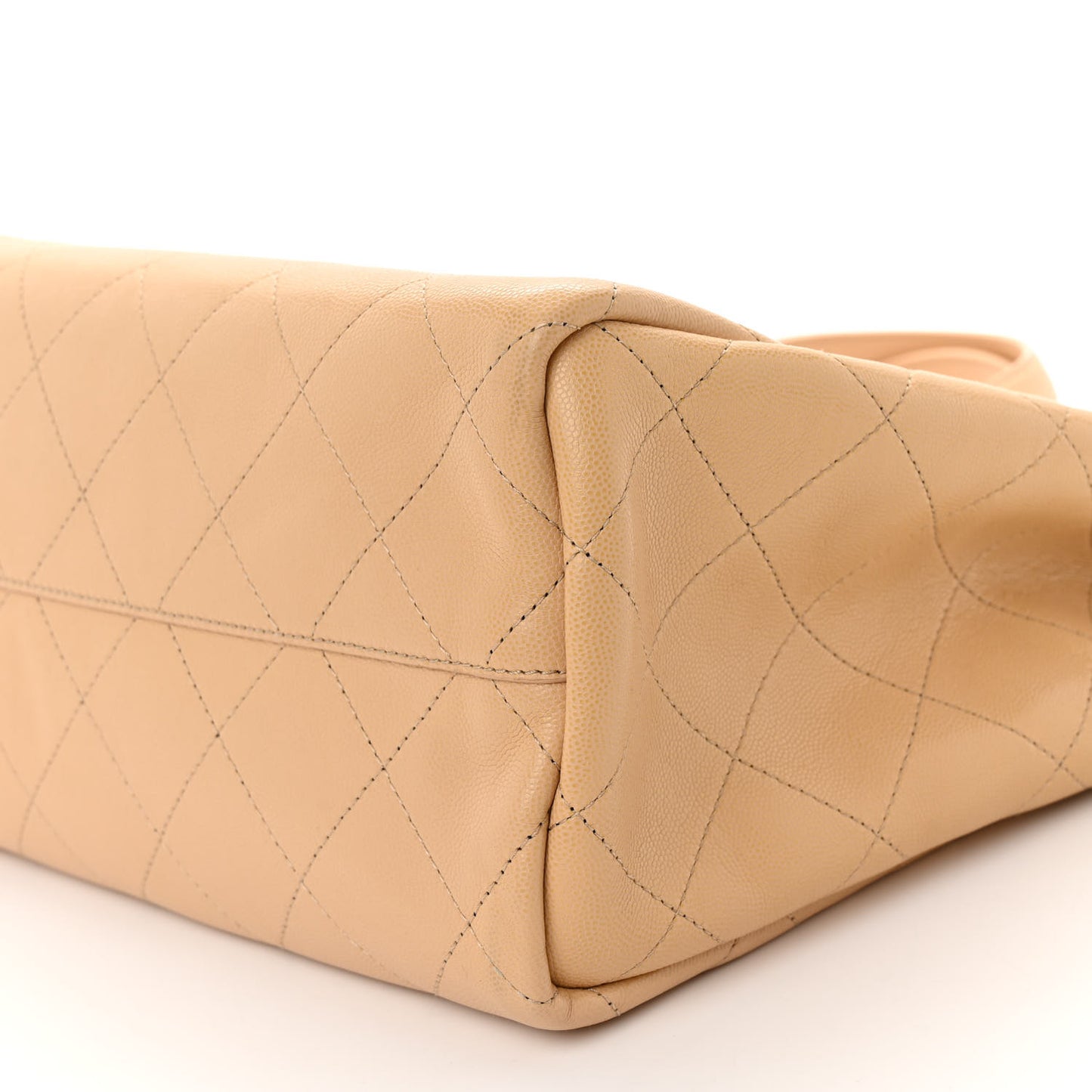 Caviar Stitched Large Shopping Tote Beige