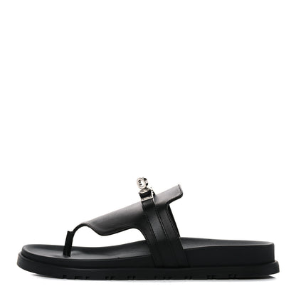 Hermes Calfskin Womens Empire Sandals 38.5 Black 1 of 12