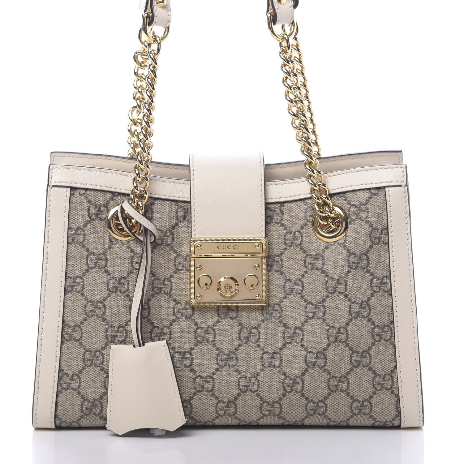 Gucci GG Supreme Monogram Moon Calfskin Small Padlock Tote Beige Ebony Mystic White 10 of 10
