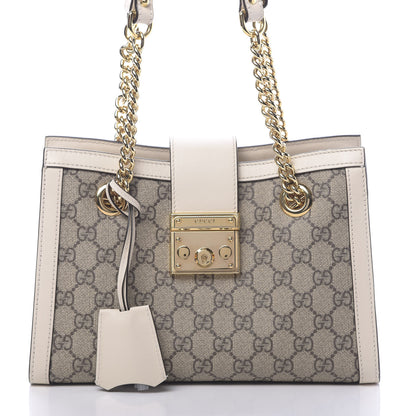 Gucci GG Supreme Monogram Moon Calfskin Small Padlock Tote Beige Ebony Mystic White 10 of 10