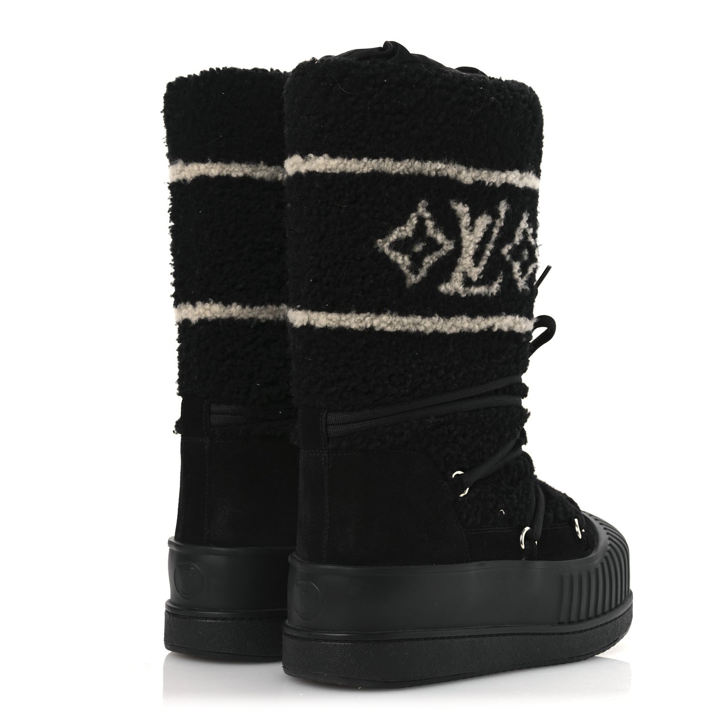 Suede Shearling Polar Flat High Boots 40 Black
