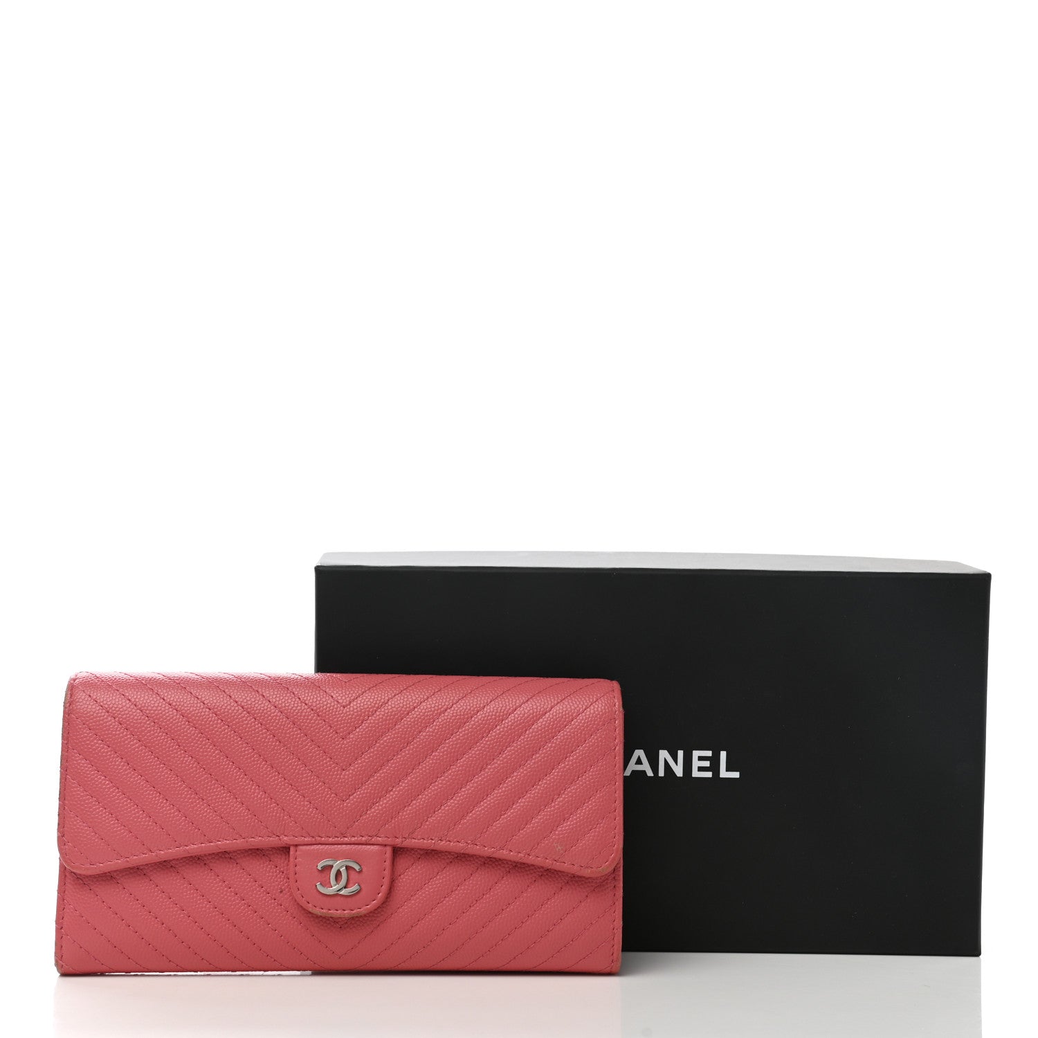 Chanel Caviar Chevron Quilted Large Gusset Flap Wallet Pink 16 of 16