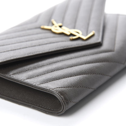 Saint Laurent Grain De Poudre Matelasse Chevron Monogram Envelope Clutch Earth 6 of 10