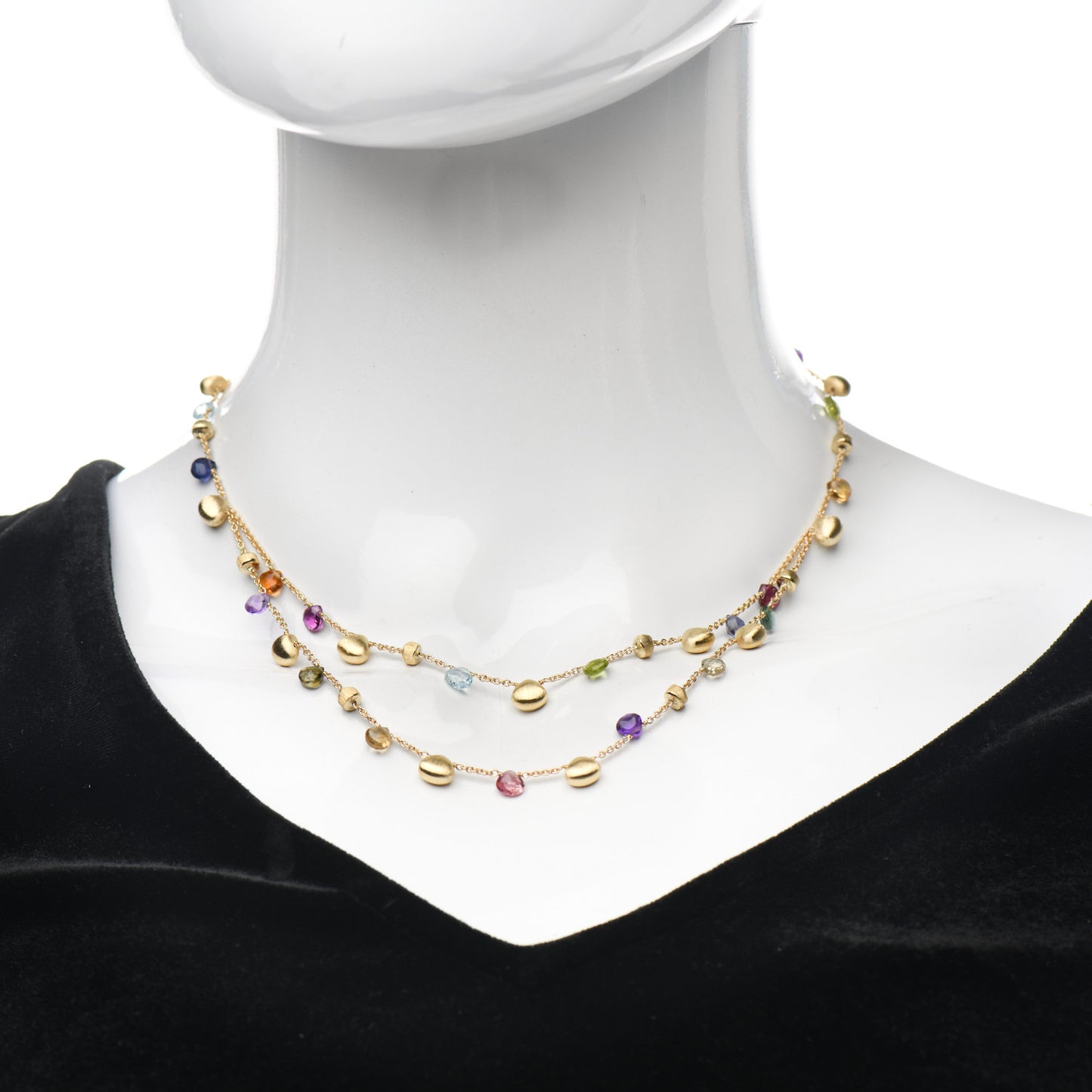 18K Yellow Gold Multi Gemstone Paradise Double Strand Necklace