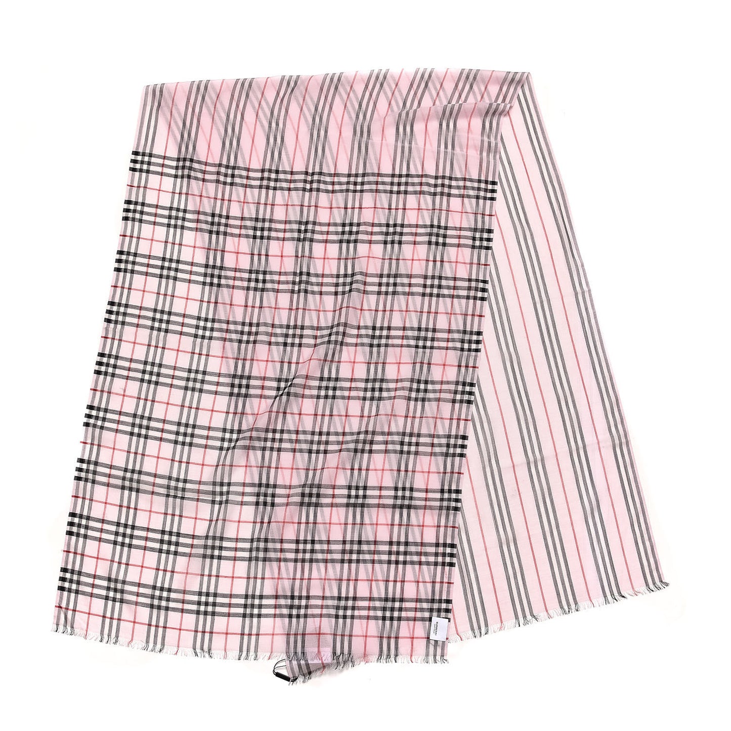 Wool Silk Gauze Vintage Check Scarf Alabaster Pink
