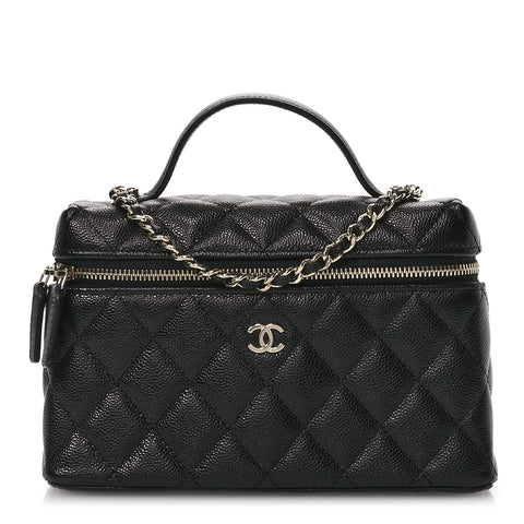 Caviar Quilted Top Handle Slim Vanity With Chain Black