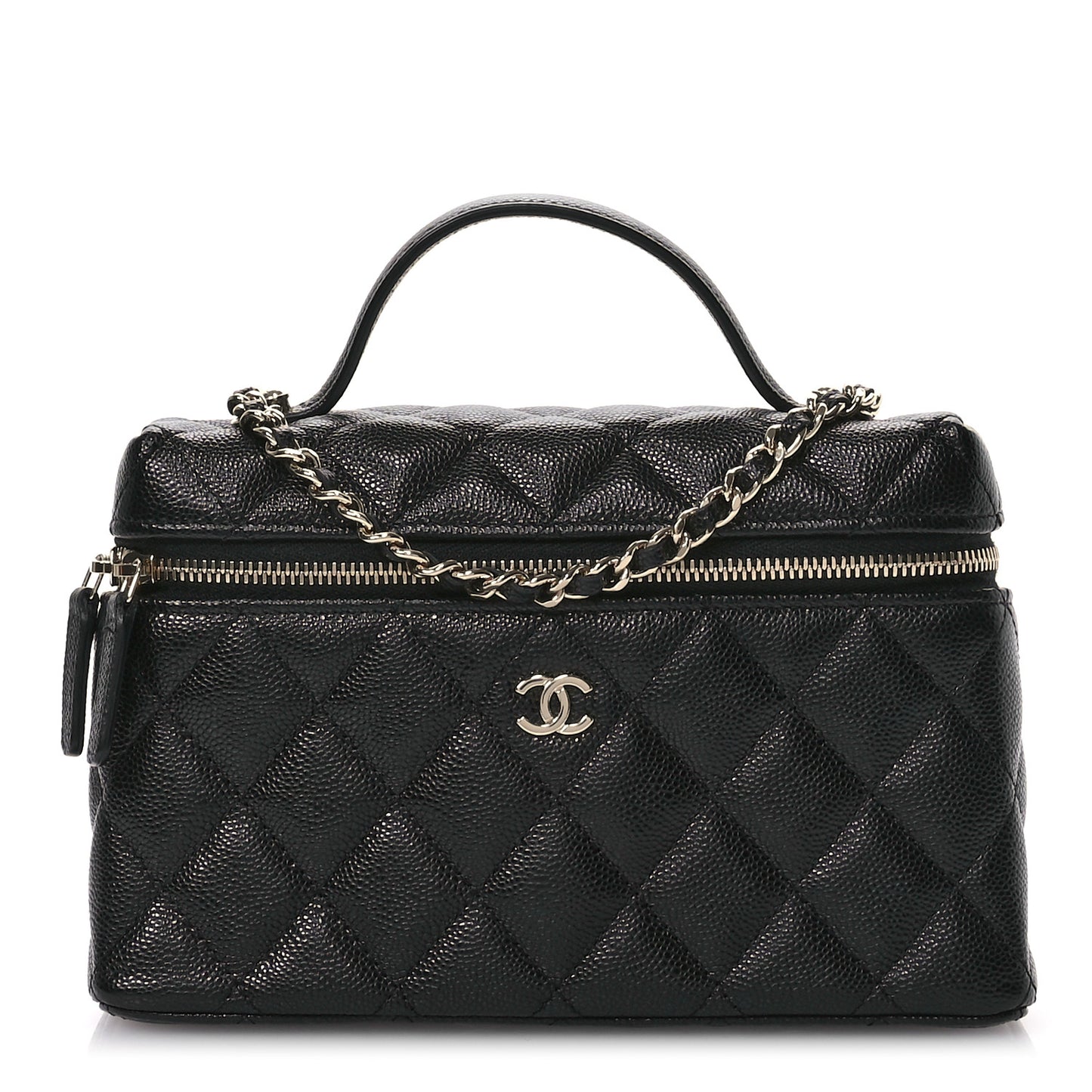 Caviar Quilted Top Handle Slim Vanity With Chain Black