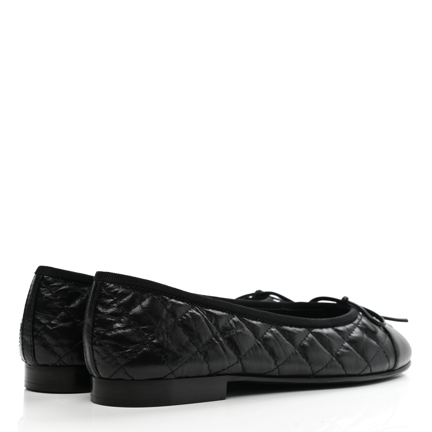 Chanel Aged Calfskin Quilted CC Cap Toe Ballerina Flats 38 Black 4 of 9