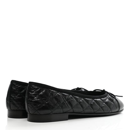 Chanel Aged Calfskin Quilted CC Cap Toe Ballerina Flats 38 Black 4 of 9