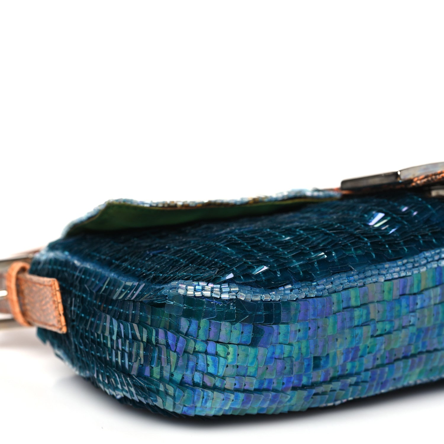 Fendi Sequin Beaded Lizard Baguette Verde Arancio 9 of 11