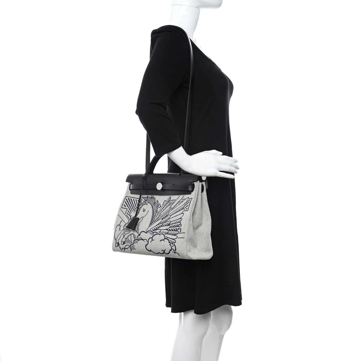 Hermes Vache Hunter Toile H Pegase Pop Herbag Zip Retourne 31 PM Bleu Indigo Ecru Black 2 of 13