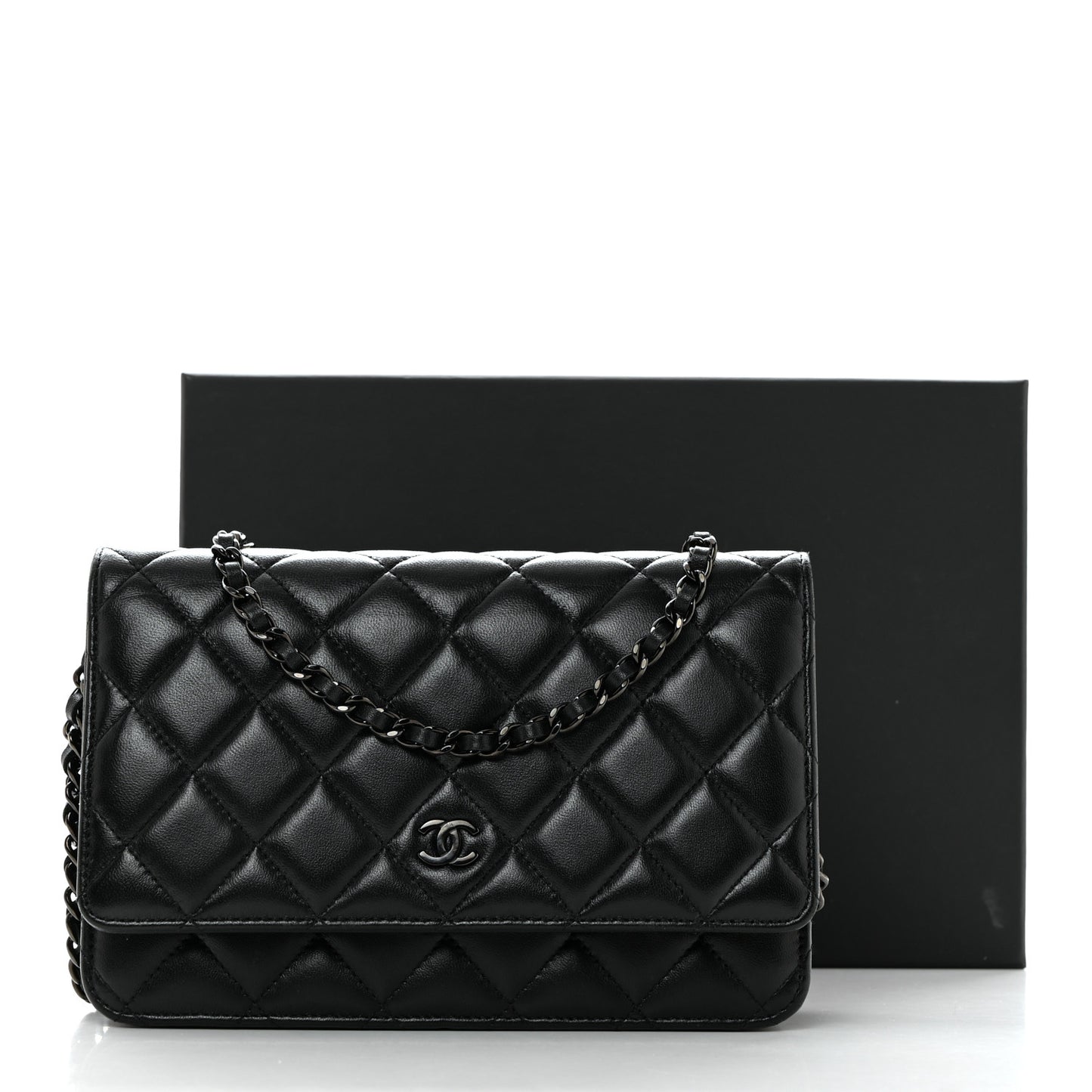 Lambskin Quilted Wallet On Chain WOC So Black