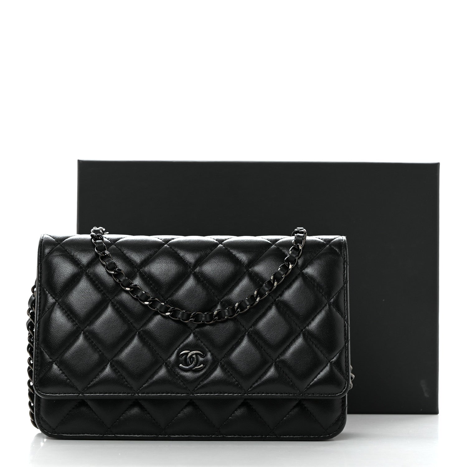 Chanel Lambskin Quilted Wallet On Chain WOC So Black 11 of 11