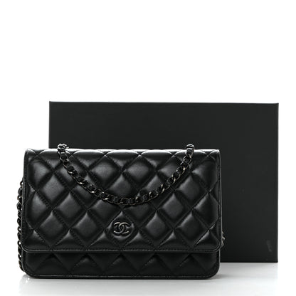 Chanel Lambskin Quilted Wallet On Chain WOC So Black 11 of 11