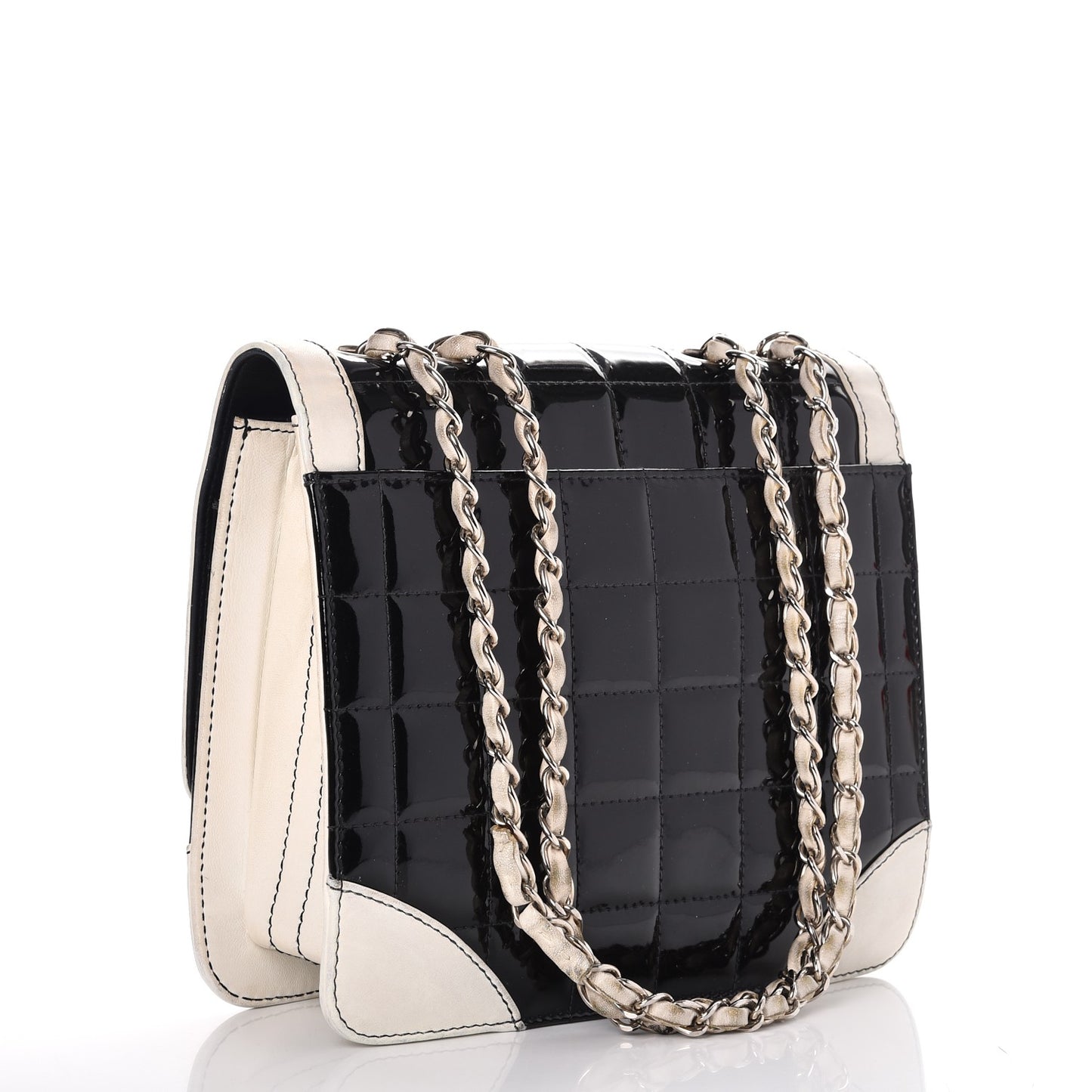 Patent Square Quilted Flap White Black