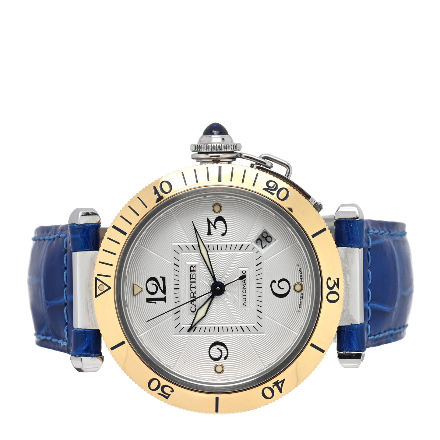 Stainless Steel 18K Yellow Gold Alligator 38mm Pasha C Automatic Watch Blue