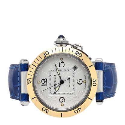 Cartier Stainless Steel 18K Yellow Gold Alligator 38mm Pasha C Automatic Watch Blue 2 of 5