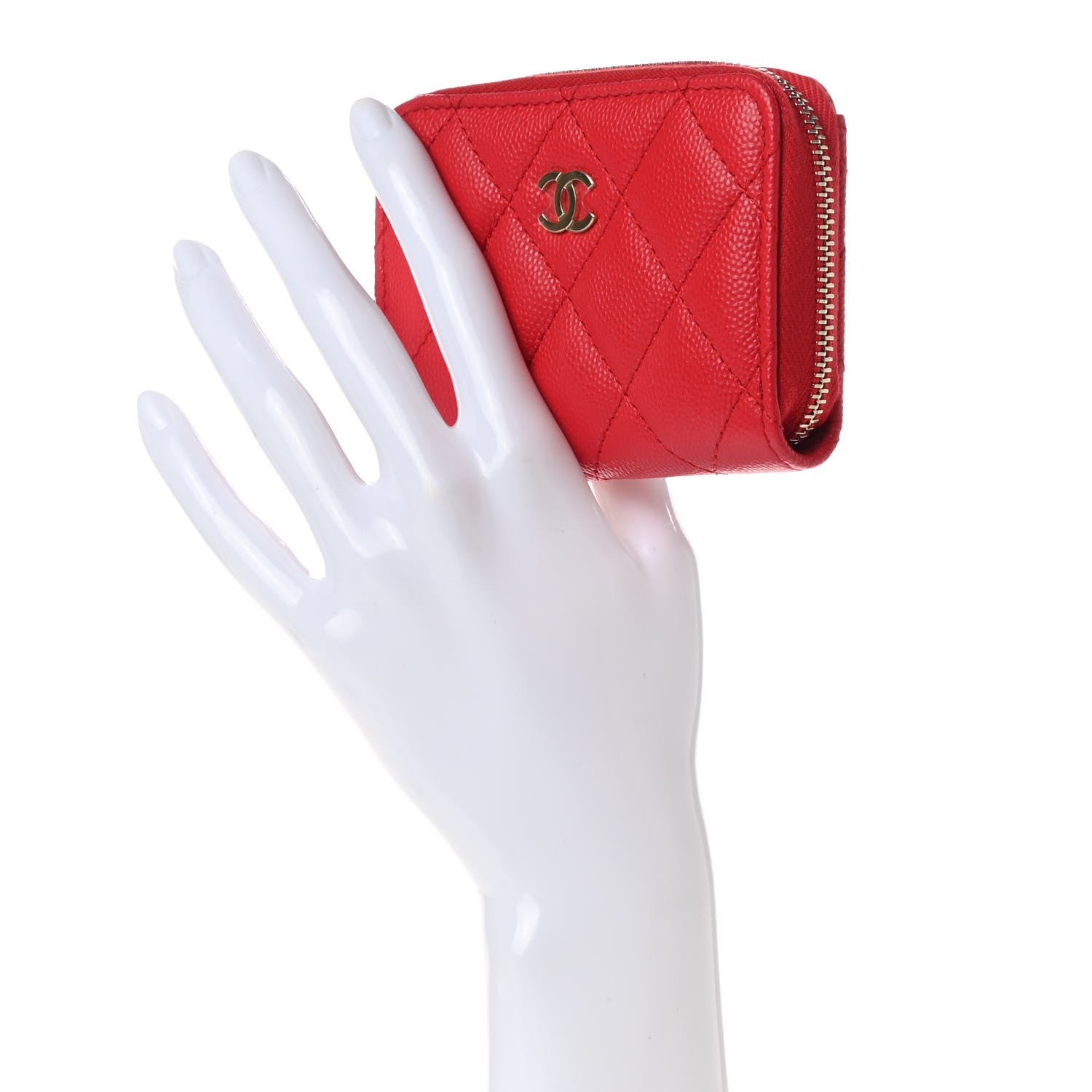 Chanel Caviar Quilted Zip Coin Purse Red 2 of 7