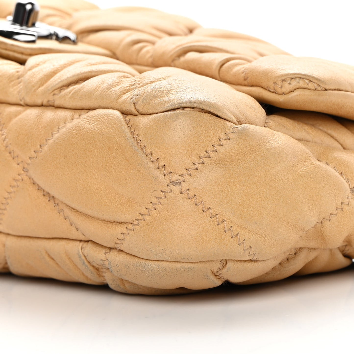 Calfskin Quilted Medium Bubble Quilt Flap Bag Beige