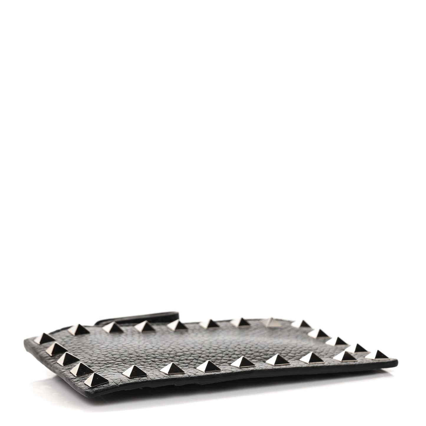 Pebbled Calfskin Rockstud Coin Case Card Holder Black