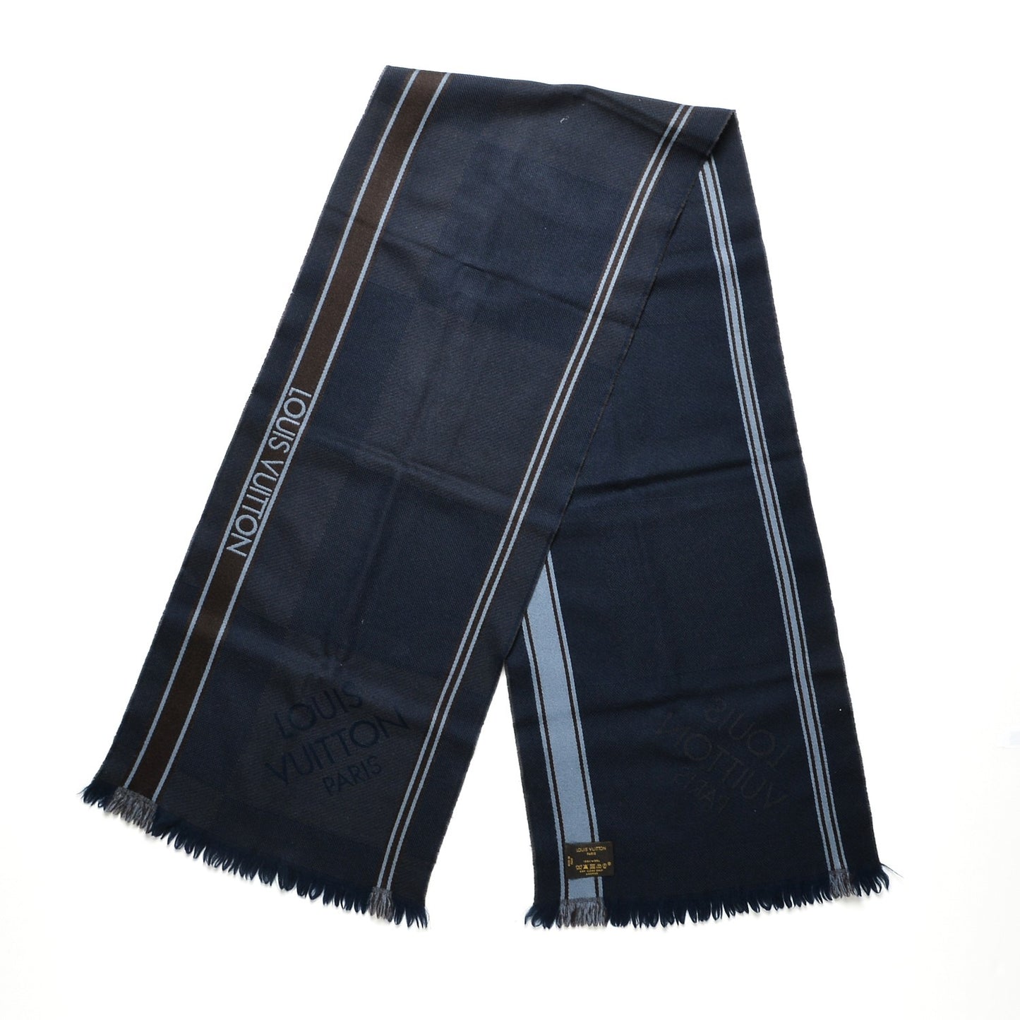 Wool Damier Geant Messager Scarf Navy