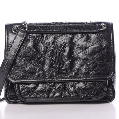 Saint Laurent Crinkled Calfskin Matelasse Monogram Baby Niki Chain Satchel Black 8 of 10